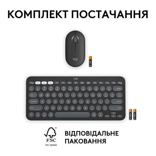 Комплект (клавиатура + мышь) Logitech Pebble 2 Combo for Mac Tonal Graphite UA (920-012244)