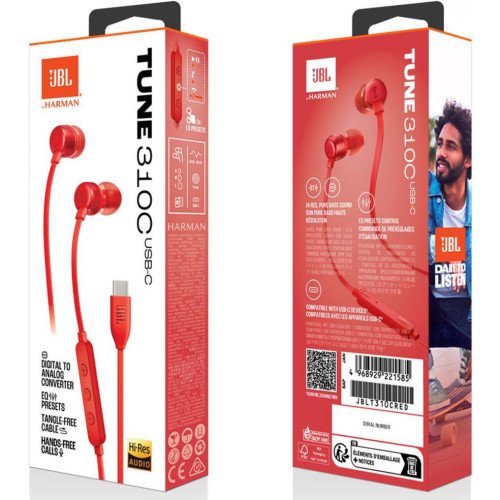 Наушники с микрофоном JBL Tune 310C Red (JBLT310CRED)