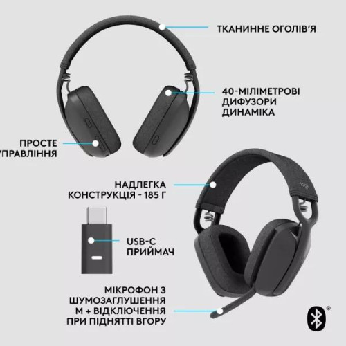 Наушники с микрофоном Logitech Zone Vibe Wireless UC version Graphite (981-001199)