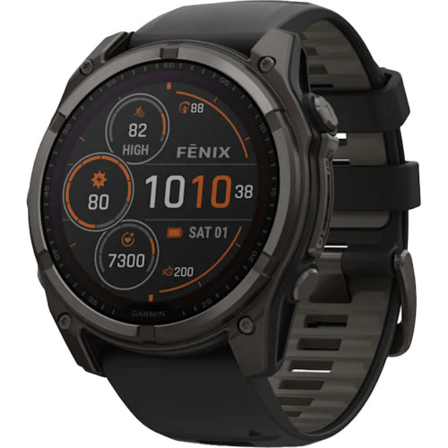 Спортивные часы Garmin Fenix 8 47mm Solar Sapphire Carbon Gray DLC Titanium w. Black/Pebble Gray S. Band (010-02906-10/11)