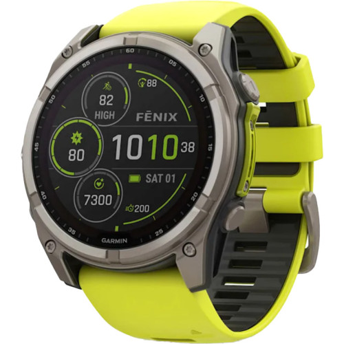 Спортивные часы Garmin Fenix 8 51mm Solar Sapphire Titanium w. Amp Yellow/Graphite Silicone Band (010-02907-20/21)