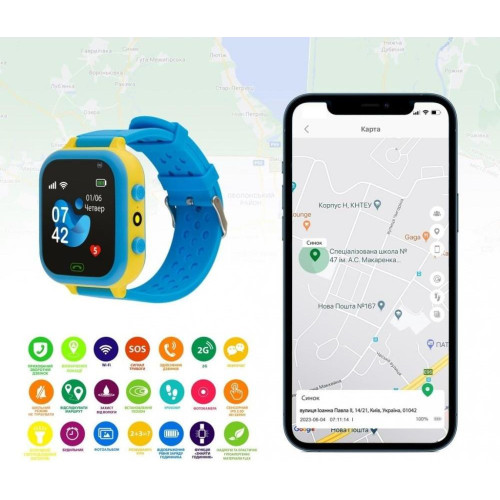 Детские умные часы AmiGo GO009 Camera+LED WIFI Blue-Yellow