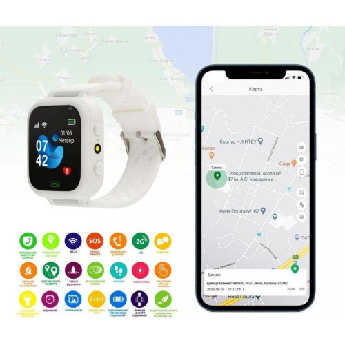 Детские умные часы AmiGo GO009 Camera+LED WIFI White