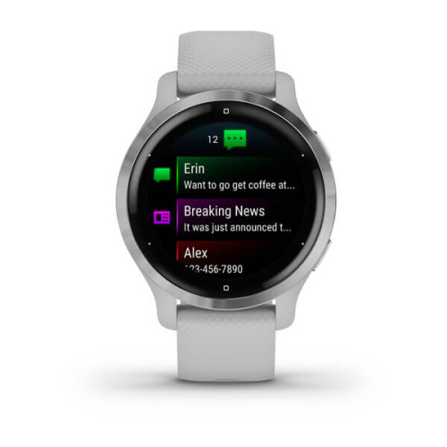 Garmin Venu 2S: Elegant Silver Stainless Steel with Mist Gray Silicone Band