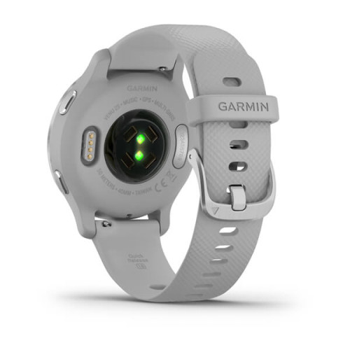 Garmin Venu 2S: Elegant Silver Stainless Steel with Mist Gray Silicone Band