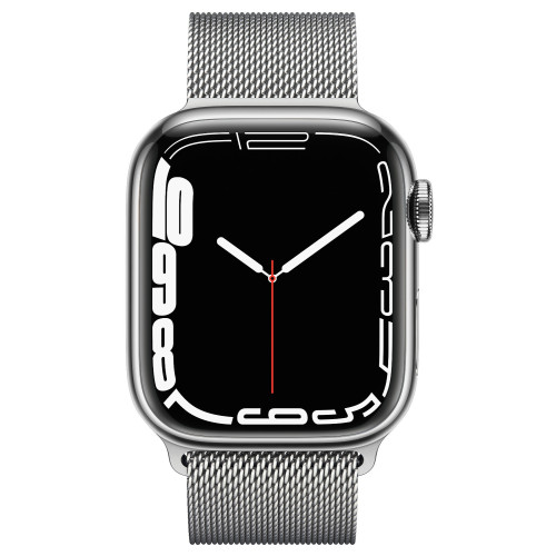 Apple Watch Series 7 GPS + Cellular 41mm Silver Stainless Steel Case with Silver Milanese Loop (MKHF
