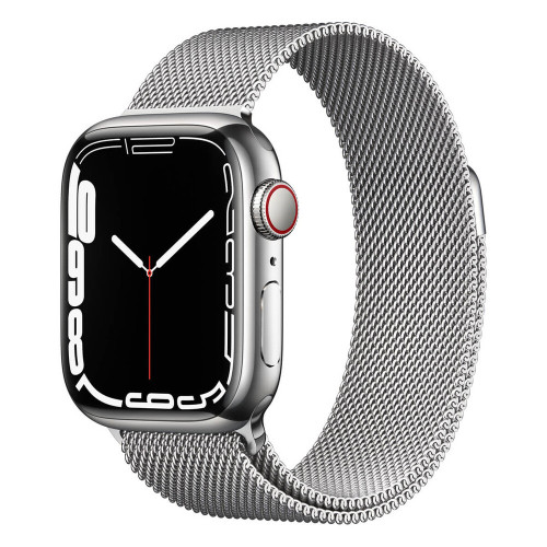 Apple Watch Series 7 GPS + Cellular 41mm Silver Stainless Steel Case with Silver Milanese Loop (MKHF