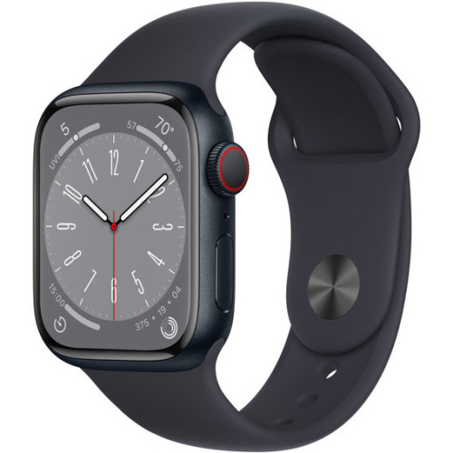 Apple Watch Series 8 GPS + Cellular 41mm Midnight Aluminum Case w. Midnight S. Band S/M (MNUV3)