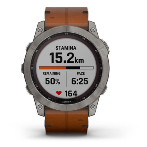 Garmin Fenix 7X:Titanium Solar Watch with Chestnut Leather Band