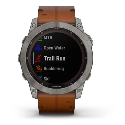 Garmin Fenix 7X:Titanium Solar Watch with Chestnut Leather Band