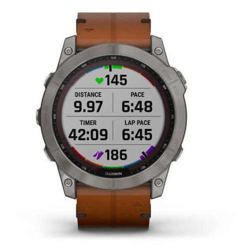 Garmin Fenix 7X:Titanium Solar Watch with Chestnut Leather Band