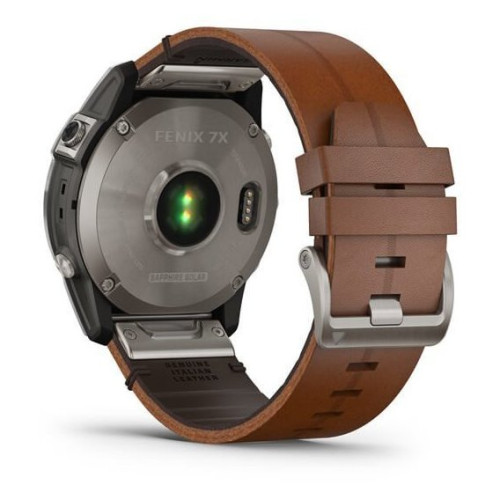 Garmin Fenix 7X:Titanium Solar Watch with Chestnut Leather Band