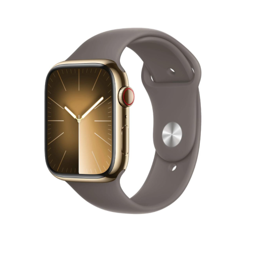 Apple Watch Series 9 GPS + Cellular 45mm Gold S. Steel Case w. Clay Sport Band - M/L (MRMT3)