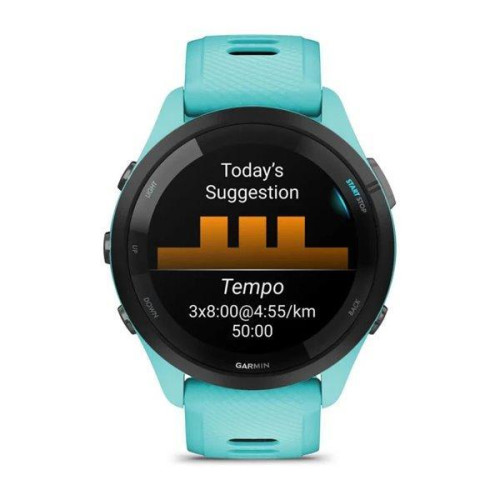 Garmin Forerunner 265 Black Bezel w. Aqua Case and Aqua/Black Silicone Band (010-02810-02/12)