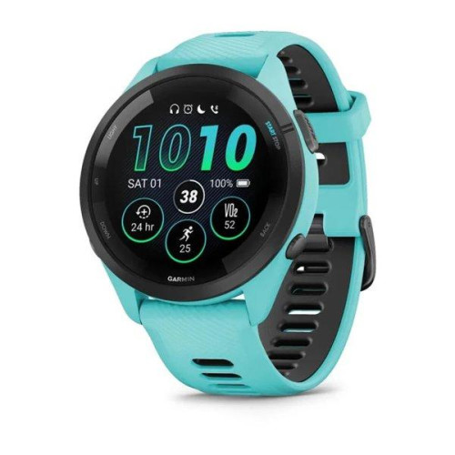 Garmin Forerunner 265 Black Bezel w. Aqua Case and Aqua/Black Silicone Band (010-02810-02/12)