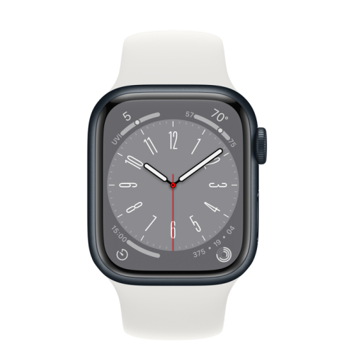 Apple Watch Series 8 GPS 45mm Midnight Aluminum Case w. White Sport Band M/L (MNP83+MP7H3)