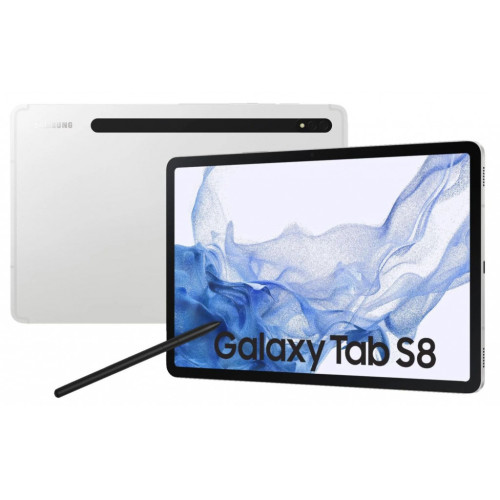 Samsung Galaxy Tab S8: 11-дюймовый планшет с Wi-Fi и 128GB памяти в серебристом цвете.