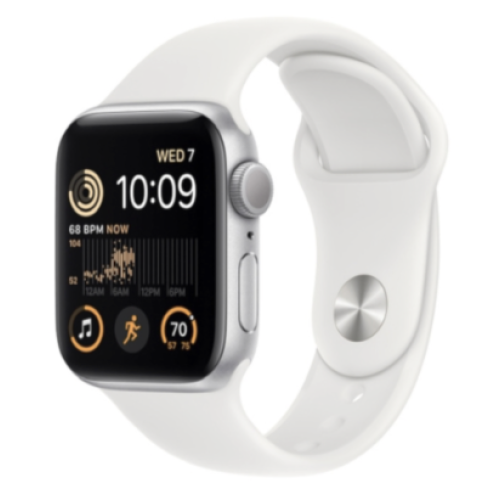 Apple Watch SE 2 в белом спортивном ремешке 44мм в серебристом корпусе с GPS (MNTJ3)