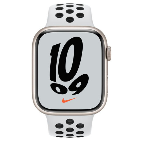 Apple Watch Nike Series 8 GPS 41mm Starlight Aluminum Case w. Summit White/Black Nike S. Band (MPGK3