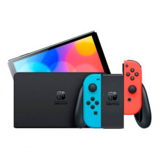 Nintendo Switch OLED with Neon Blue and Neon Red Joy-Con