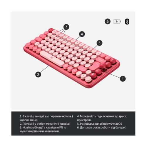 Logitech POP Keys Wireless Mechanical Keyboard Heartbreaker Rose (920-010718)