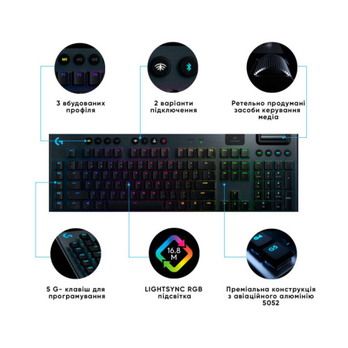 Logitech G915 Tactile Black - игровая клавиатура с механическими переключателями