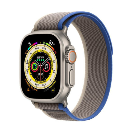 Apple Watch Ultra GPS + Cellular 49mm Titanium Case with Blue/Gray Trail Loop - M/L (MQF33, MQEJ3, M