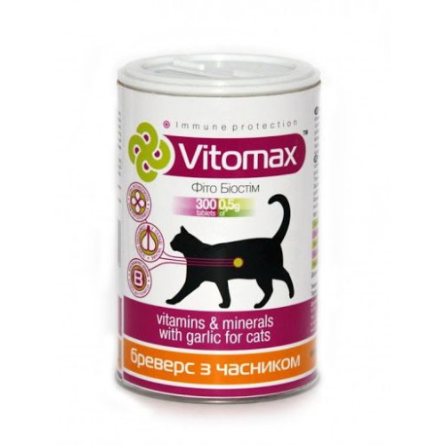 Vitomax (Витомакс) Бреверс з пивними дріжджями та часником вітаміни для котів, 300 таб