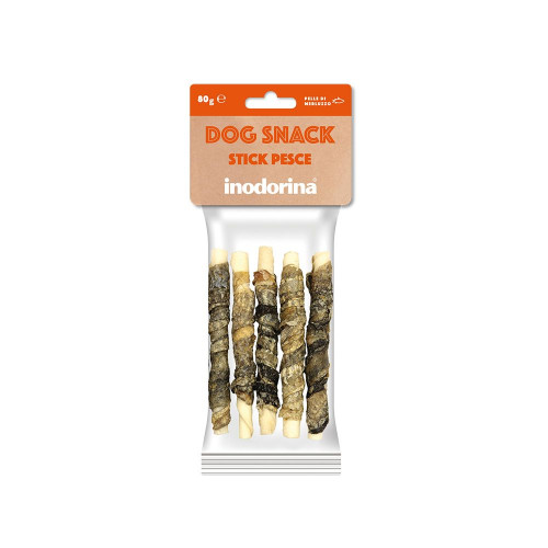 Inodorina dog snack stick pesce pelle di merluzzo ласощі для собак палички зі шкіри тріски 80г