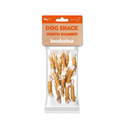 Inodorina dog snack ossetti guarniti pollo ласощі для собак кісточка в курячому філе 80г