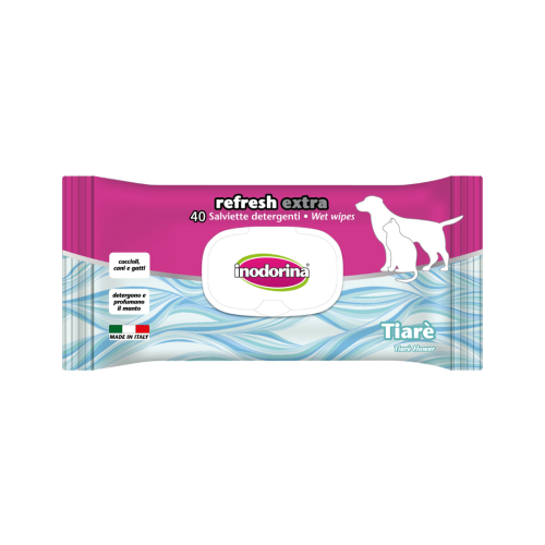 Inodorina refresh extra tiare вологі серветки для собак та котів з екстрактом квітки тіаре 40 шт