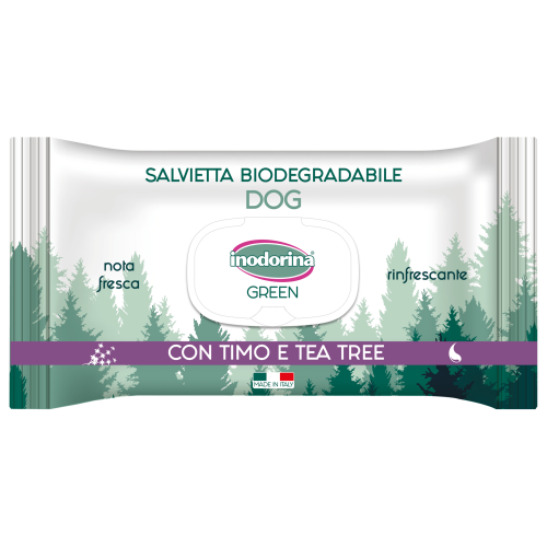 Inodorina Green Rinfrescante Біорозкладні серветки для собак з екстрактом чайного дерева 30шт