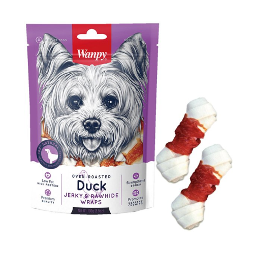 Wanpy Duck jerky rawhide wraps - Ласощі кісточки з в'яленою качкою для собак, 100 г