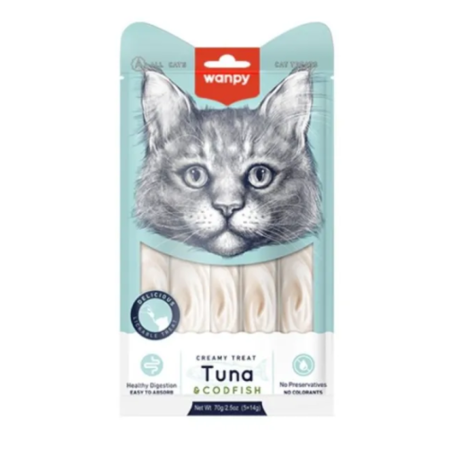 Wanpy Tuna & Сodfish creamy treats - Ласощі для котів палички з тунцем та тріскою, 70 г