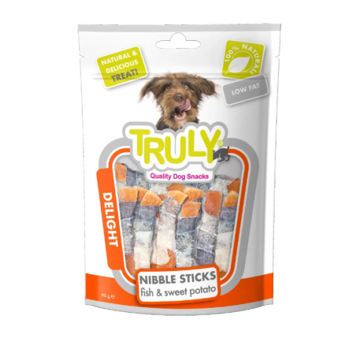 Truly Nibble sticks fish sweet potato - Ласощі для собак батат в рибній шкірці, 90 г