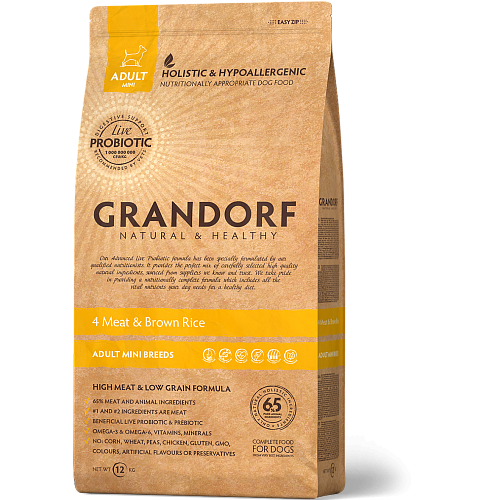Grandorf Грандорф 4 Meat Adult Mini Breeds - Грандорф сухий комплексний корм для дорослих собак міні