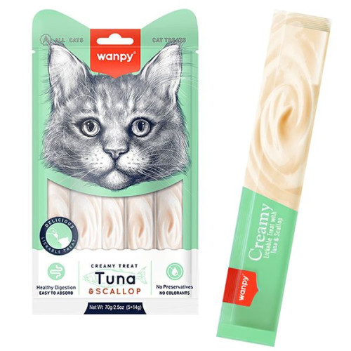 Wanpy Creamy Lickable Treats Tuna & Scallop ВАНПІ ТУНЕЦЬ З МОРСЬКИМ ГРЕБІНЦЕМ рідкі ласощі для котів