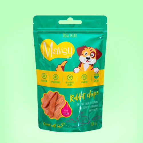 MAVSY Rabbit chips for dogs - Дієтичні чіпси з кролика для собак з чутливим травленням, 100г