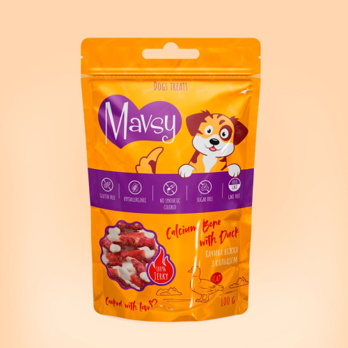 MAVSY Calcium bone with duck for dogs - Качина ніжка з кальцієм для собак, 100г