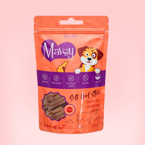 MAVSY Beef slice for dogs - Бефстроганов из говядины для собак, 100г