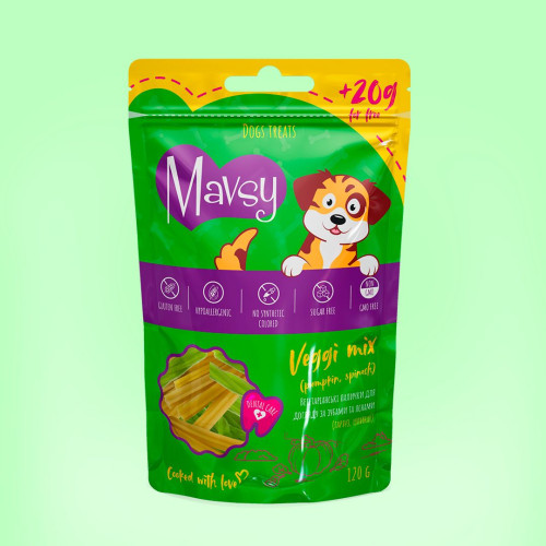 MAVSY Veggi mix for dogs (pumpkin, spinach) - Вегетаріанські палички для догляду за зубами та яснами