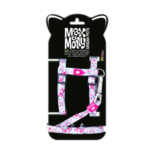 Max Molly Cat Harness/Leash Set - Cherry Bloom/1 Size - Набір шлеї та повідця для котів з принтом ви