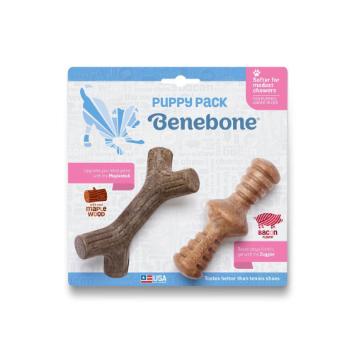 Benebone Puppy 2-Pack Maplestick Zaggler Bacon - Набір з двох жувальних іграшок для собак зі смаком