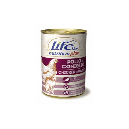 LifeDog Nutrition Plus - Консерва для собак курица с кроликом и овощами, 400 г