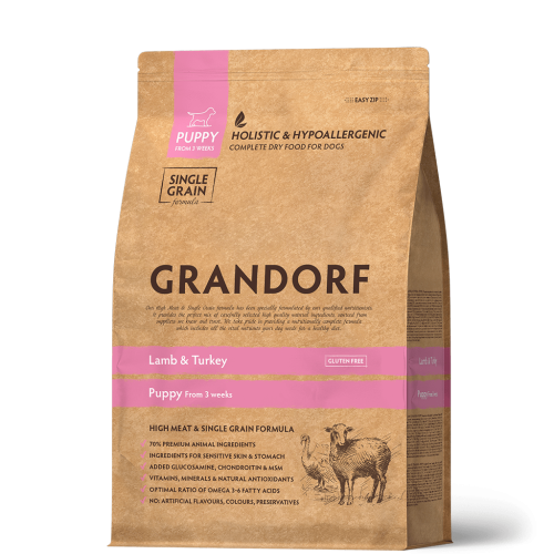 Grandorf DOG LAMB & TURKEY PUPPY - Грандорф Сухой комплексный корм для щенков с трех недель беременных и лактирующих сук мелких и средних пород 10 кг (поврежденная упаковка)