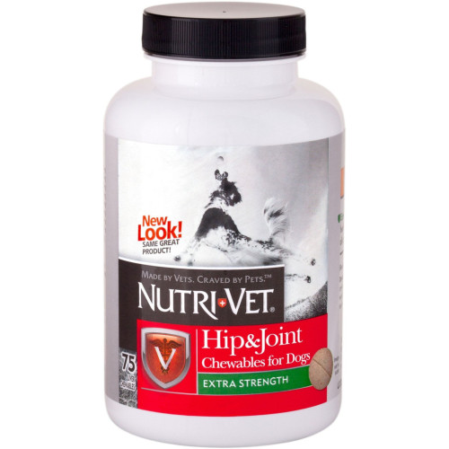 Nutri-Vet Hip&Joint Extra - Нутри-вет Связки и суставы Экстра, 2 уровень, хондроитин и глюкозамин для собак с МСМ, жевательные таблетки