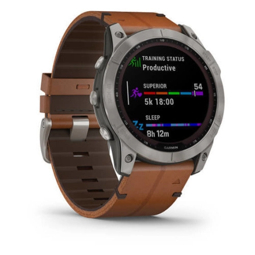 Garmin Fenix 7X:Titanium Solar Watch with Chestnut Leather Band