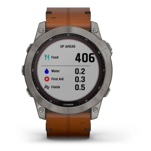 Garmin Fenix 7X:Titanium Solar Watch with Chestnut Leather Band