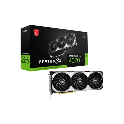 MSI GeForce RTX 4070 VENTUS 3X 12G OC: відеокарта з 12 ГБ пам'яті та підвищеним рівнем керування вентиляцією.