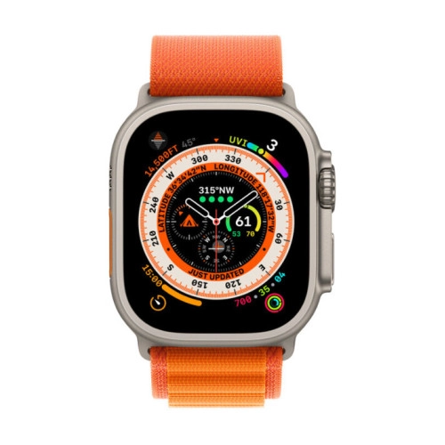 Apple Watch Ultra GPS + Cellular 49mm Titanium Case with Orange Alpine Loop - Large (MQEV3/MQFM3)